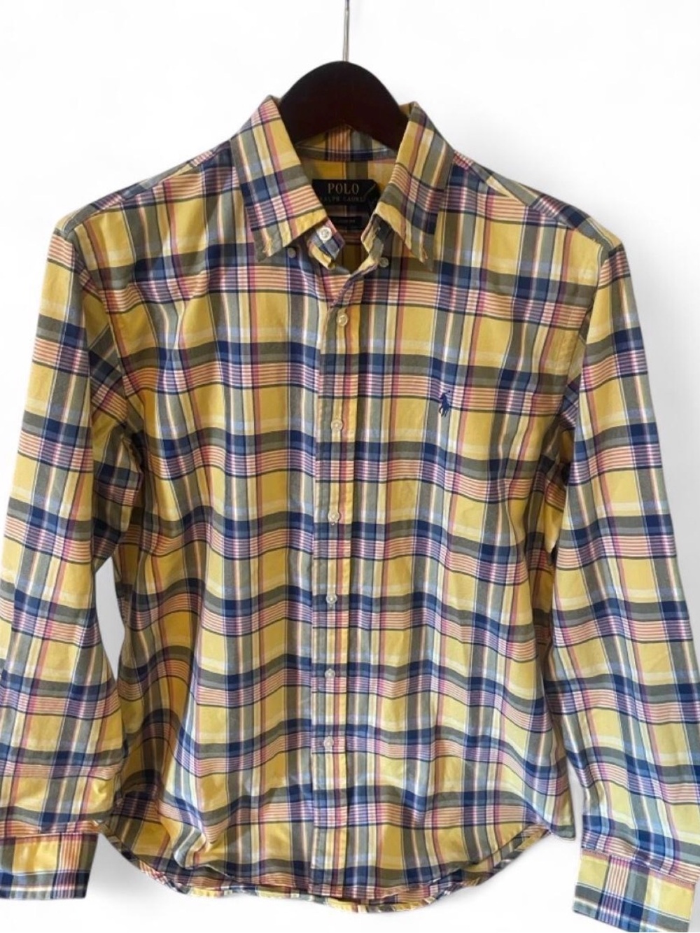 Polo by Ralph Lauren Yellow, Blue & Pink Plaid Cotton Button-Down Shirt